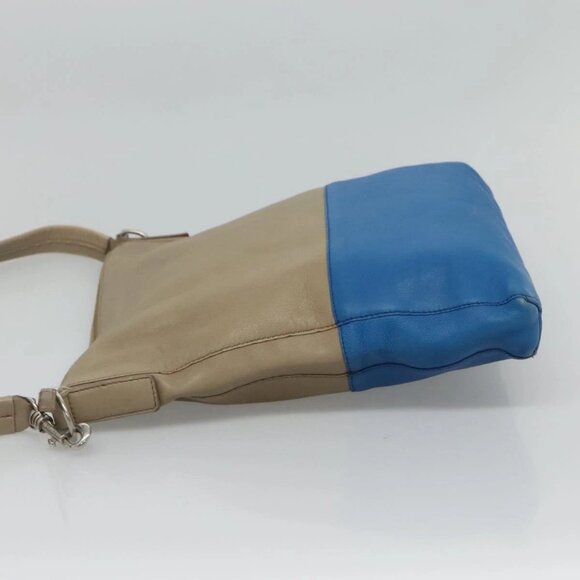 CELINE Shoulder Bag Leather Beige Gold blue Auth - Picture 12 of 15